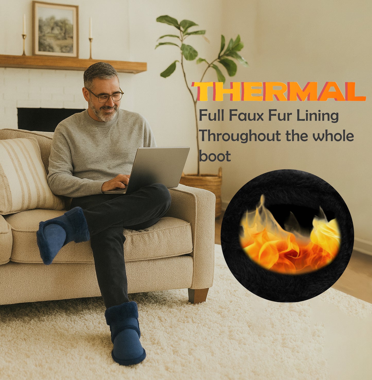 Mens Ankle Slipper Boots Warm Faux Fur Lined Winter Booties Lightweight Cosy Plush Fur Indoor House Shoes