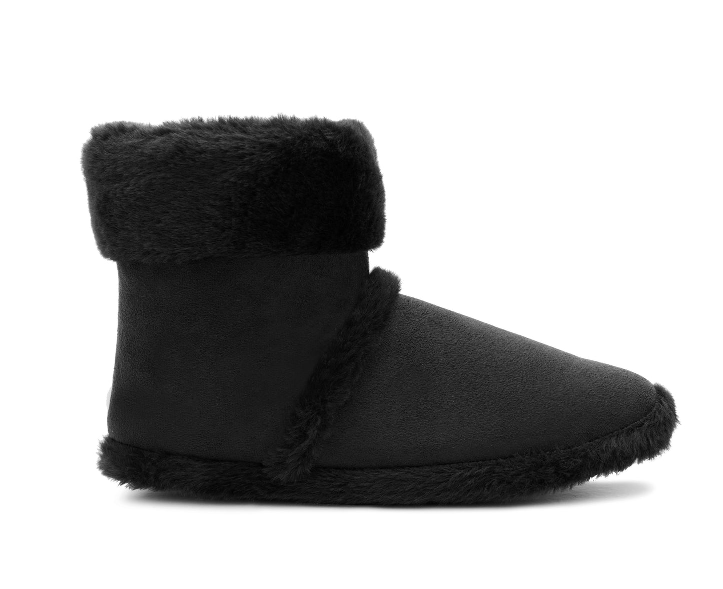 Womens Faux Fur Slipper Boots Warm Lined Ladies Plush Slippers Ankle Booties Lightweight Cosy Winter House Shoes Non-slip Sole Bootees Black