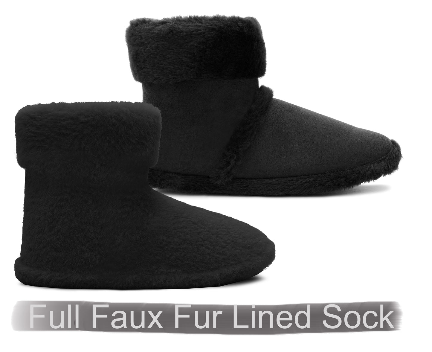 Womens Faux Fur Slipper Boots Warm Lined Ladies Plush Slippers Ankle Booties Lightweight Cosy Winter House Shoes Non-slip Sole Bootees Black