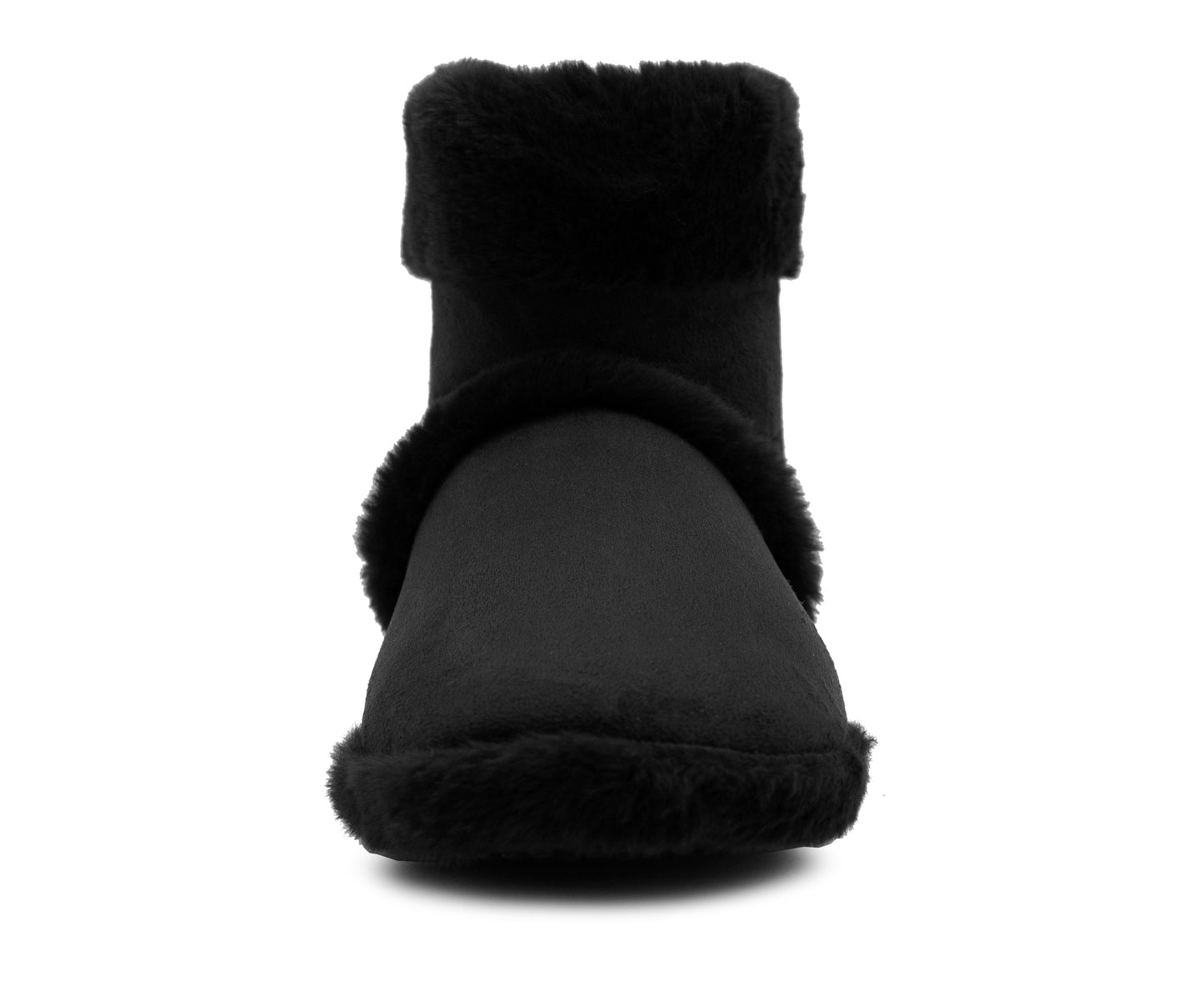 Womens Faux Fur Slipper Boots Warm Lined Ladies Plush Slippers Ankle Booties Lightweight Cosy Winter House Shoes Non-slip Sole Bootees Black