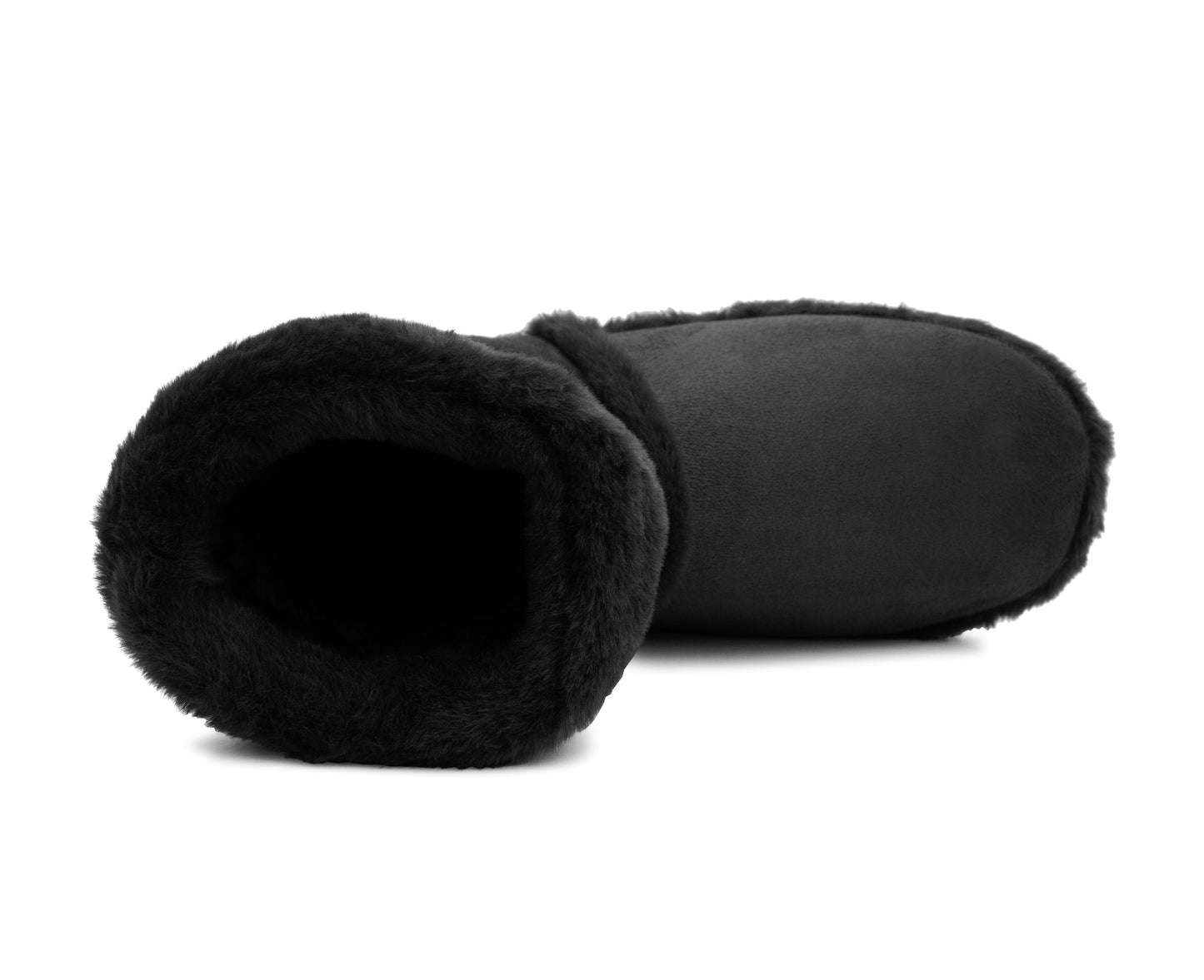 Womens Faux Fur Slipper Boots Warm Lined Ladies Plush Slippers Ankle Booties Lightweight Cosy Winter House Shoes Non-slip Sole Bootees Black