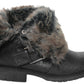 Cipriata Ladies Fold Down Faux Fur Lined Press Stud Buckle Winter Biker Ankle Black Boots