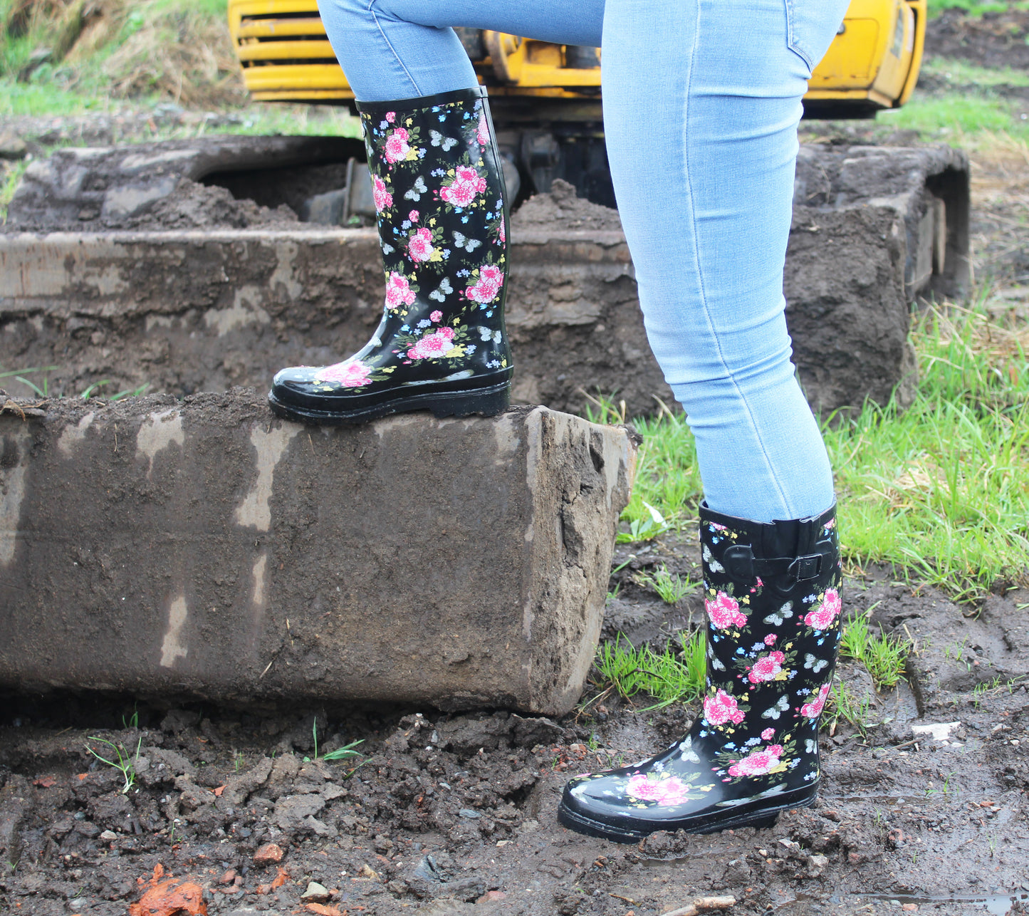 Womens Adjustable Calf Wellies Waterproof Ladies Fashion Festival Dog Walking Rain Mud Wellington Boots