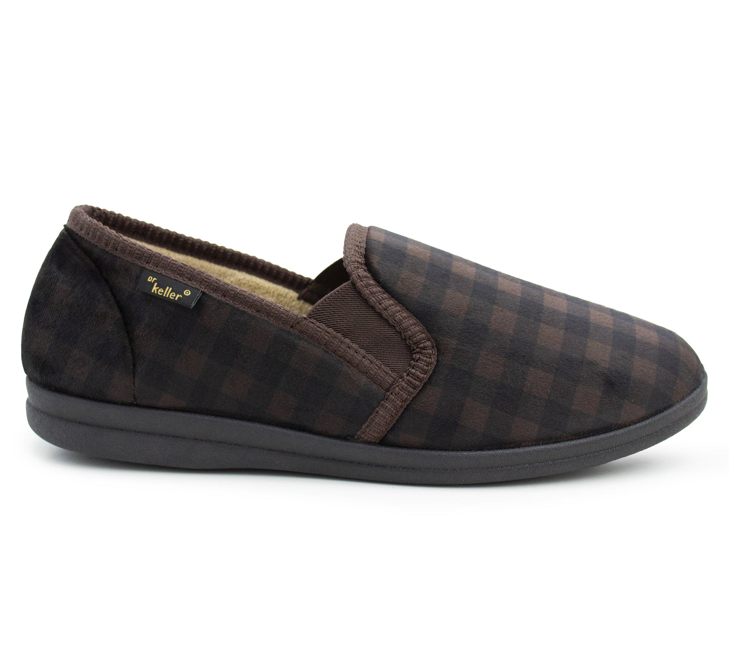 Mens Slippers Check Faux Fur Lined Thermal Slip On Elastic Stretch Gusset House Shoes Cosy Slippers