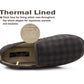 Mens Slippers Check Faux Fur Lined Thermal Slip On Elastic Stretch Gusset House Shoes Cosy Slippers