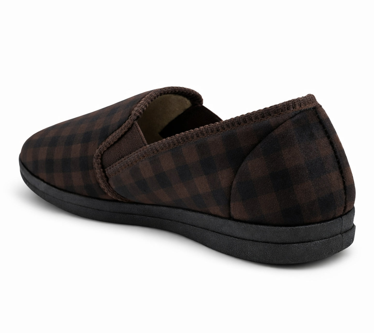 Mens Slippers Check Faux Fur Lined Thermal Slip On Elastic Stretch Gusset House Shoes Cosy Slippers