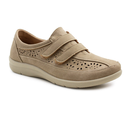 Womens Touch Fasten Loafers Flat Ladies Casual Breathable Office Nurse Pumps Shoes Beige