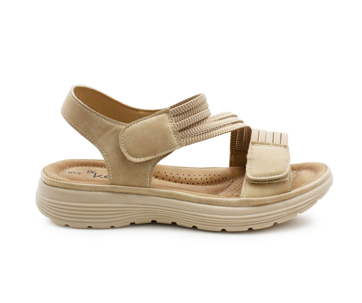 Womens Touch Fasten Sandals Lightweight Low Wedge Flat Slip On Open Toe Elastic Slingbacks Ladies Summer Casual Fashion Sandals Beige