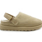 Womens Warm Slippers Beige Faux Suede Fur Lined Clogs Adjustable Strap Slip On Mules Ladies Faux Suede Winter Cosy Indoor House Shoes