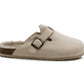 Womens Winter Beige Slippers Faux Fur Lined Suede Clogs Slip On Adjustable Buckle Cork Footbed Backless Mules Ladies Casual Slippers