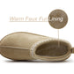 Womens Warm Slippers Beige Faux Suede Fur Lined Slip On Backless Mules Ladies Faux Suede Winter Cosy Indoor House Shoes Sliders