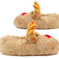 Womens Reindeer Novelty Slippers Character Beige Plush Ladies Festive Fun Christmas Fluffy Animal Slippers