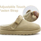 Womens Warm Slippers Beige Faux Suede Fur Lined Clogs Adjustable Strap Slip On Mules Ladies Faux Suede Winter Cosy Indoor House Shoes