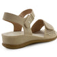 Womens Slingback Sandals Beige Twin Touch Fastening Ladies Low Wedge Heel Open Toe Fashion Summer Sandals