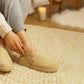 Womens Warm Slippers Beige Faux Suede Fur Lined Clogs Adjustable Strap Slip On Mules Ladies Faux Suede Winter Cosy Indoor House Shoes