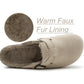 Womens Winter Beige Slippers Faux Fur Lined Suede Clogs Slip On Adjustable Buckle Cork Footbed Backless Mules Ladies Casual Slippers