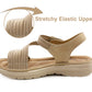 Womens Touch Fasten Sandals Lightweight Low Wedge Flat Slip On Open Toe Elastic Slingbacks Ladies Summer Casual Fashion Sandals Beige