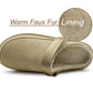 Womens Warm Slippers Beige Faux Suede Fur Lined Clogs Adjustable Strap Slip On Mules Ladies Faux Suede Winter Cosy Indoor House Shoes