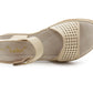 Womens Slingback Sandals Beige Twin Touch Fastening Ladies Low Wedge Heel Open Toe Fashion Summer Sandals