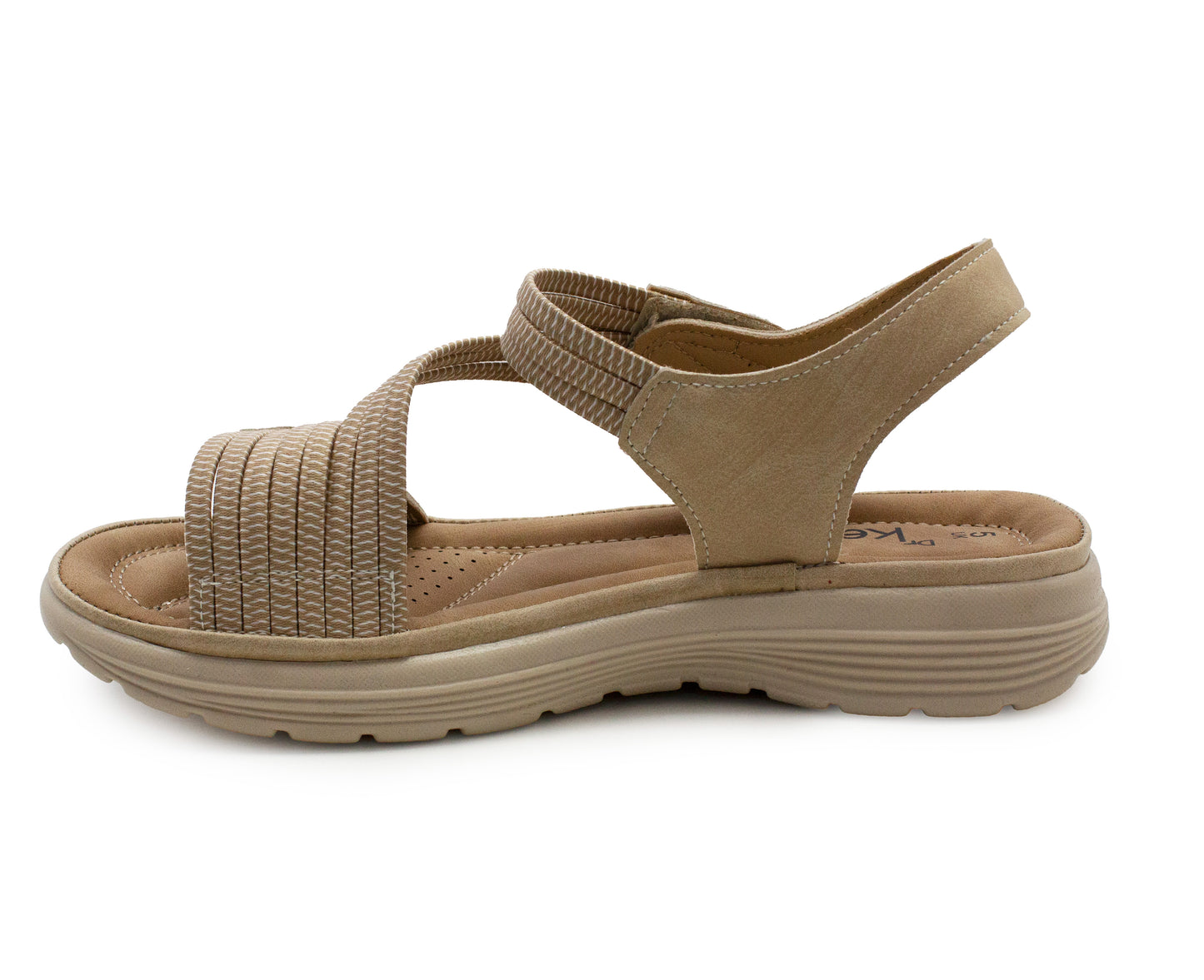 Womens Touch Fasten Sandals Lightweight Low Wedge Flat Slip On Open Toe Elastic Slingbacks Ladies Summer Casual Fashion Sandals Beige