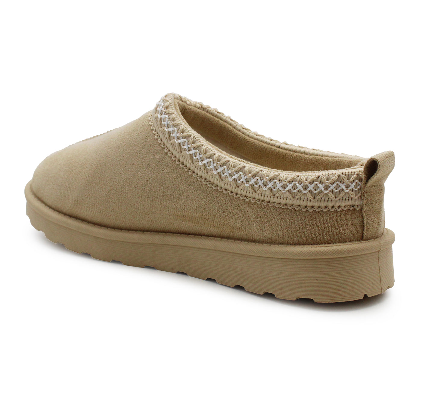 Womens Warm Slippers Beige Faux Suede Fur Lined Slip On Backless Mules Ladies Faux Suede Winter Cosy Indoor House Shoes Sliders