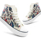 Womens High Top Canvas Trainers Beige Floral Lace Up Platform Baseball Sneakers Ladies Chunky Sole Flat Fashion Hi-Top Pumps Cream Floral