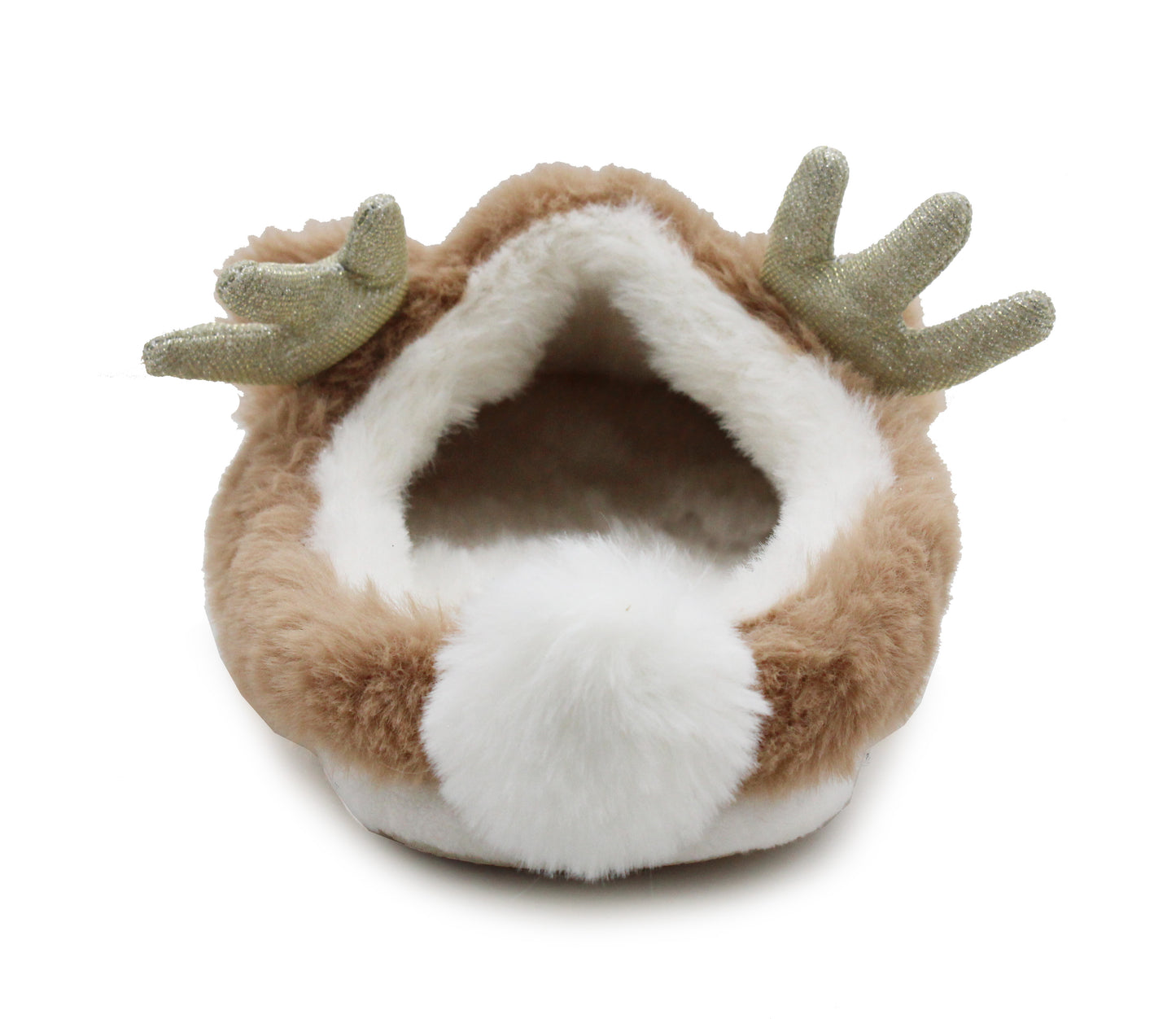Womens Reindeer Beige Novelty Slippers Character Plush Festive Fun Christmas Slipper Mules