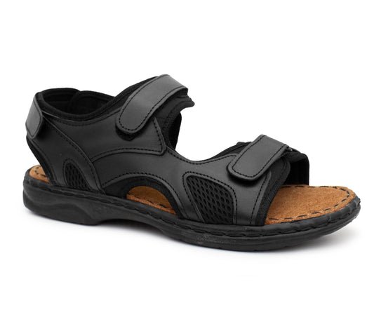 JOHN Mens Black Leather Hiking Sandals