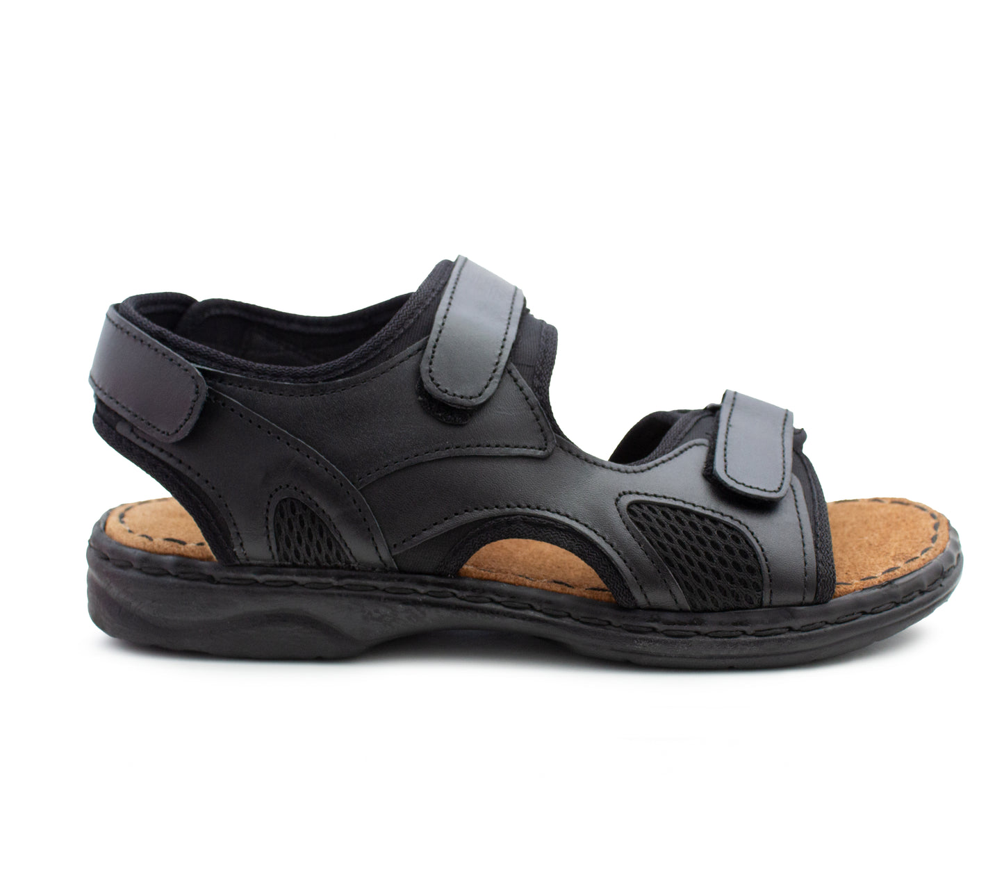 JOHN Mens Black Leather Hiking Sandals