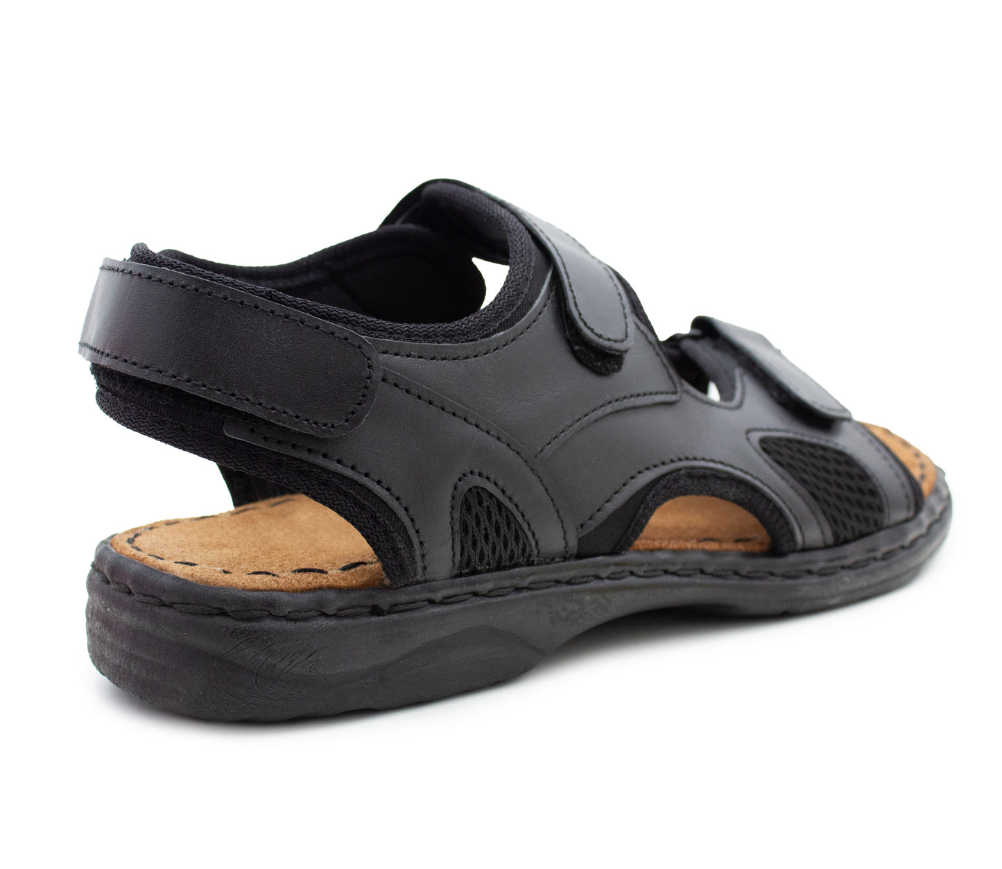 JOHN Mens Black Leather Hiking Sandals