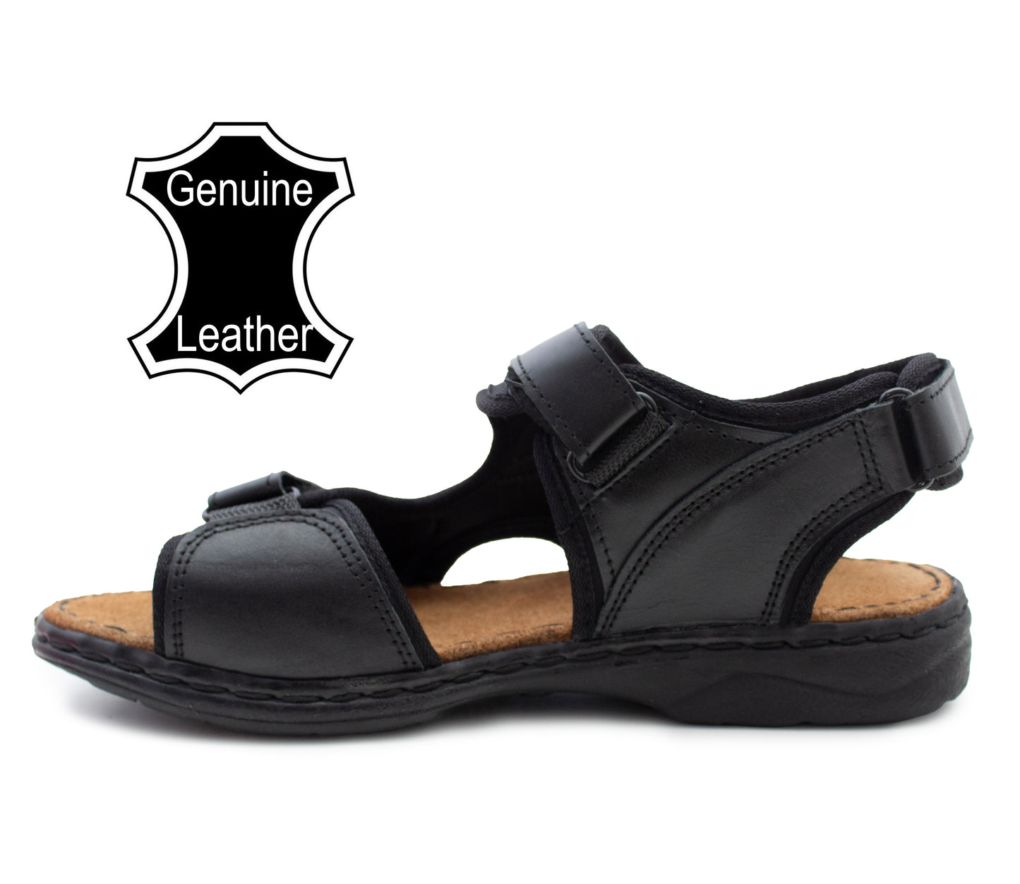 JOHN Mens Black Leather Hiking Sandals