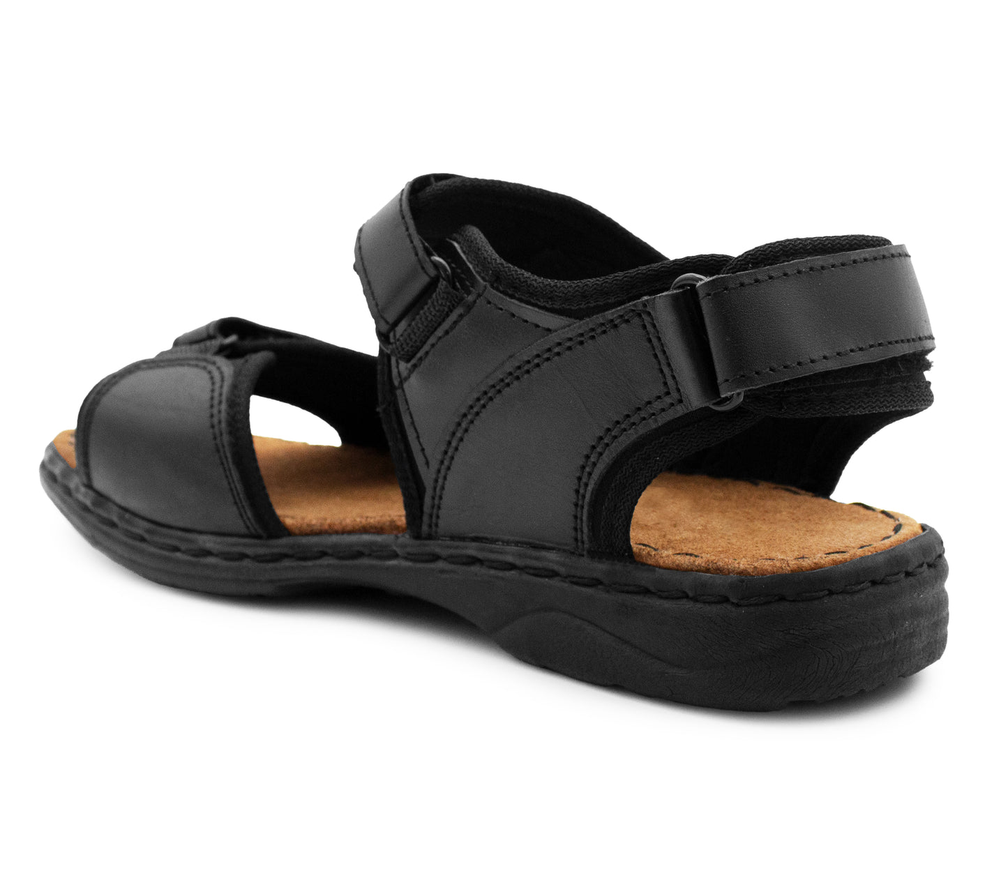 JOHN Mens Black Leather Hiking Sandals