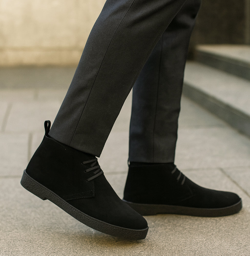 Mens Black Suede Desert Boots Smart Casual Lace-Up Chukka Boots with Rubber Sole