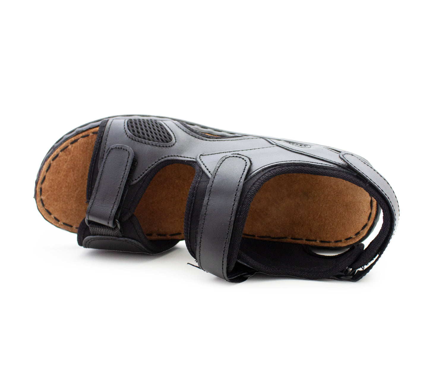 JOHN Mens Black Leather Hiking Sandals