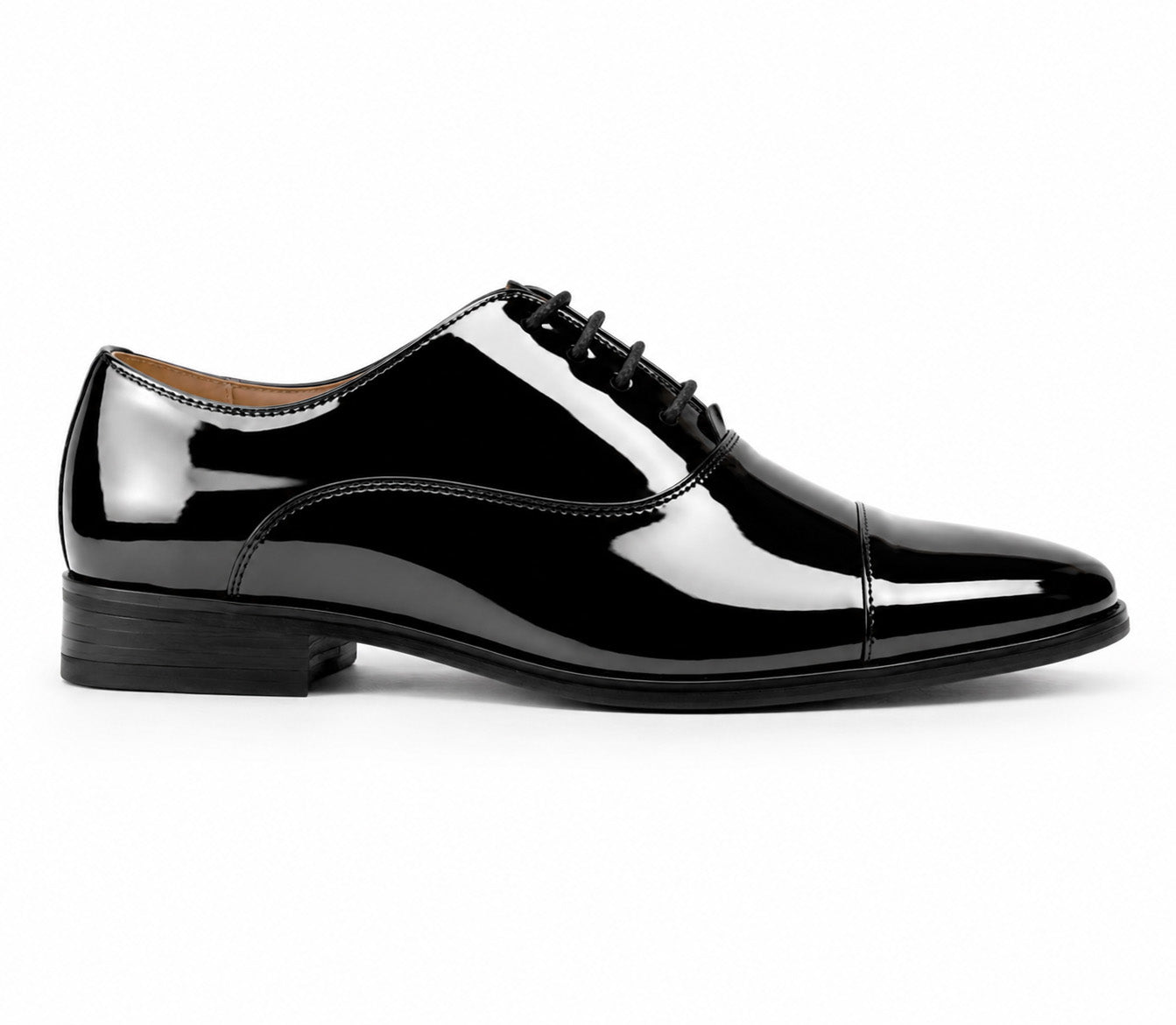 Mens Smart Formal Black Patent Shine Oxford Cap Toe Derby Dress Shoe