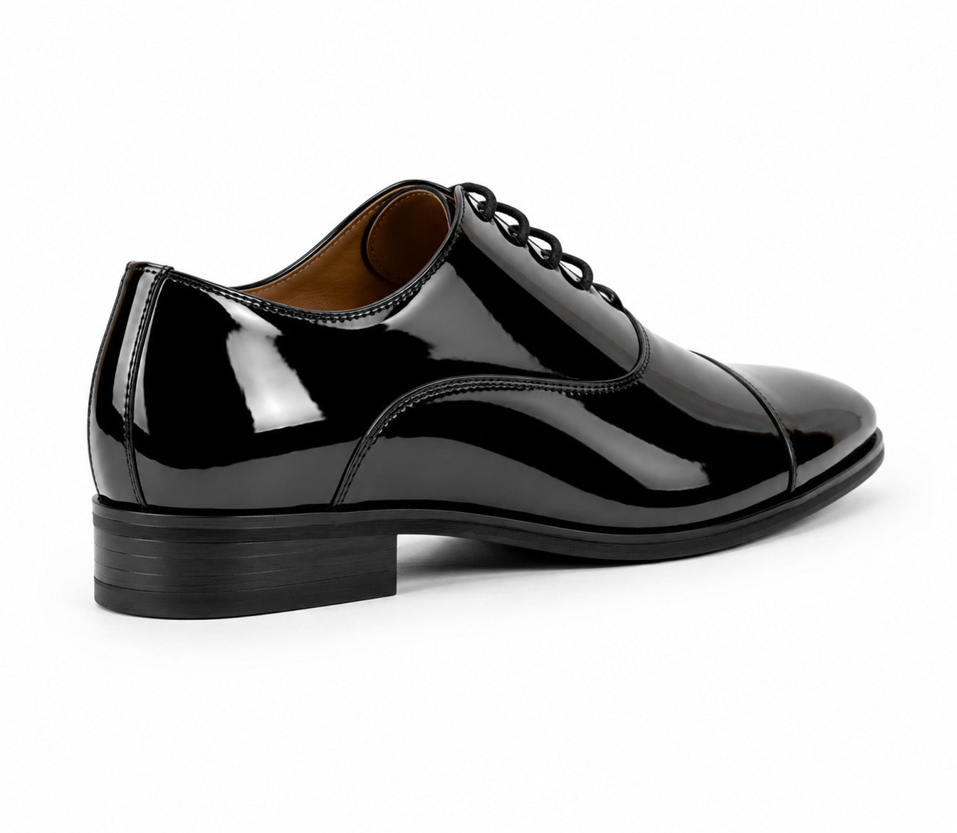 Mens Smart Formal Black Patent Shine Oxford Cap Toe Derby Dress Shoe