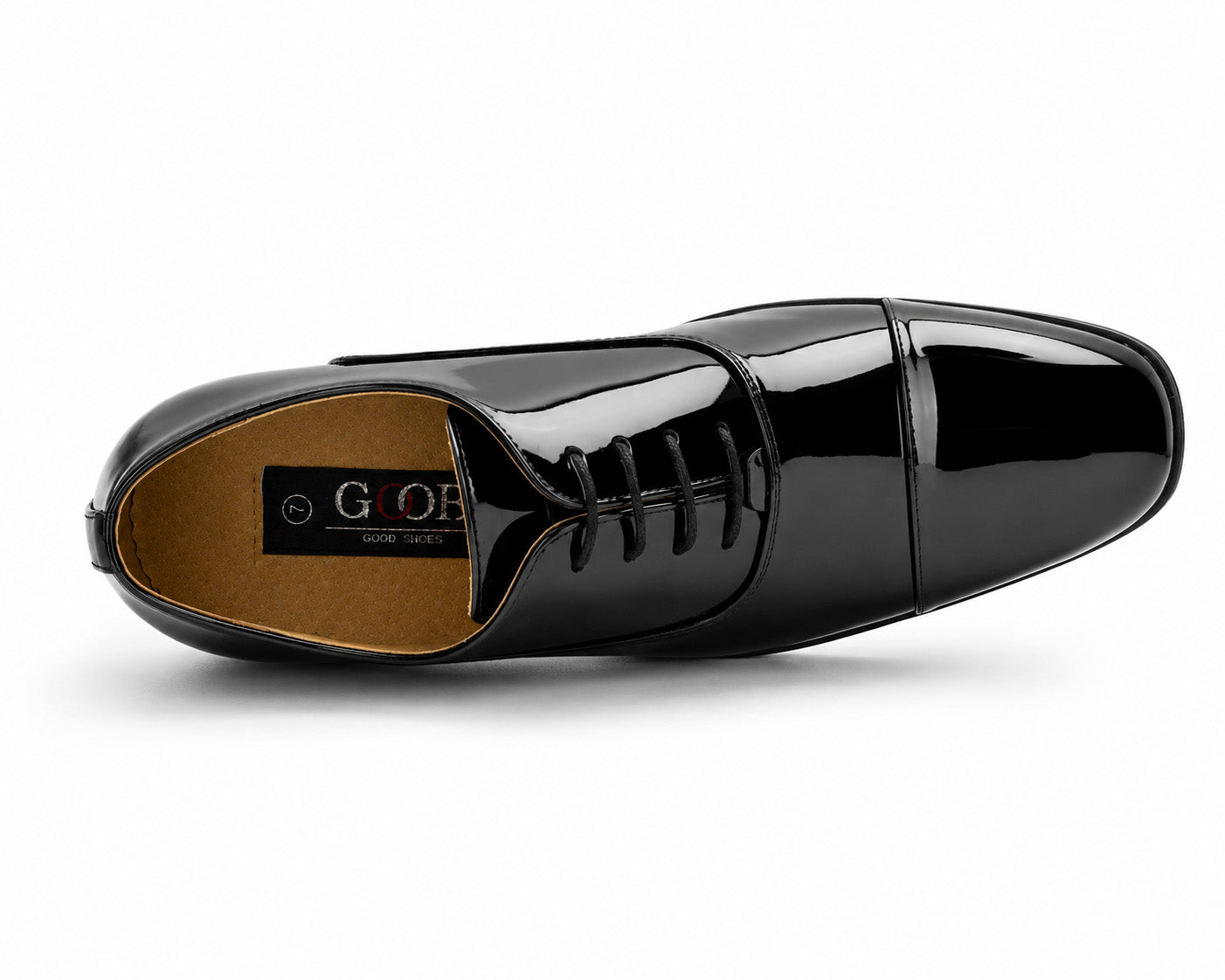 Mens Smart Formal Black Patent Shine Oxford Cap Toe Derby Dress Shoe