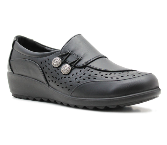 Womens Slip On Elastic Loop Fasten Loafers Ladies Casual Smart Low Wedge Office Moccasin Pumps Shoes