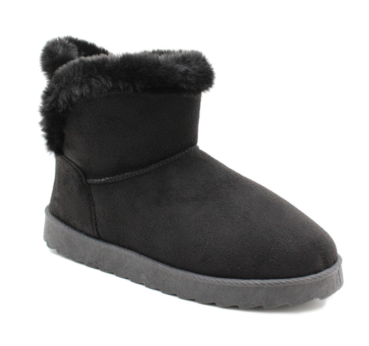 Womens Ankle Boots Black Warm Faux Fur Lined Ladies Slip On Thermal Winter Boots