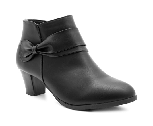 Cushion Walk Womens Ankle Boots Black Bow Mid Heel Zip Up Formal Office Trouser Shoes