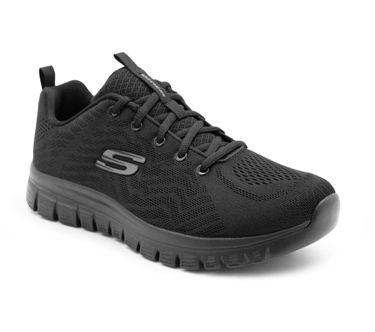 Skechers 12615 Graceful Wide Fit Womens Trainers Memory Foam Ladies Sneakers Black Mesh