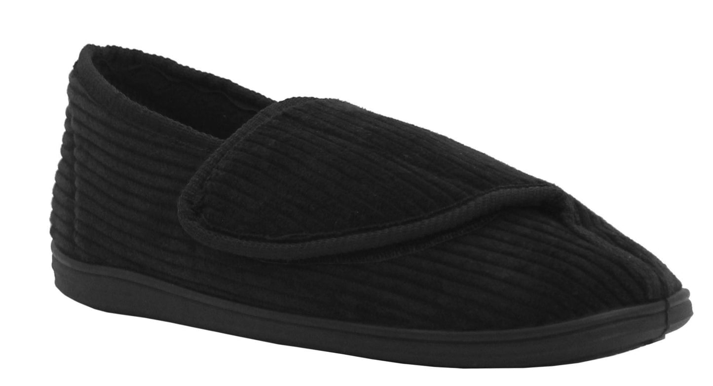 Mens Gents Touch Fasten Easy Close Strap Check Velour Warm Fleece Lined Indoor Hard Sole Slippers UK SIZE 7