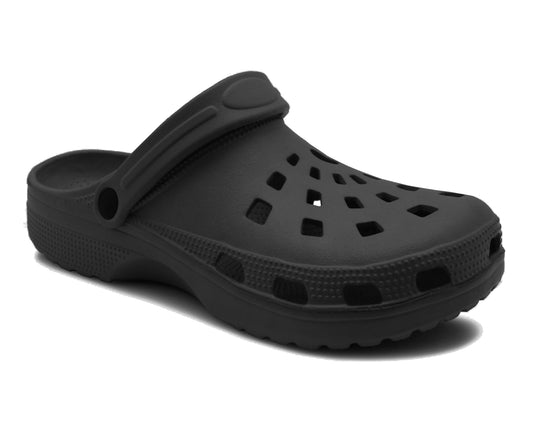 Womens Lightweight Black EVA Clogs Slip On Breathable Adjustable Strap Garden Beach Hospital Nurse Kitchen Water Shoes Sandals