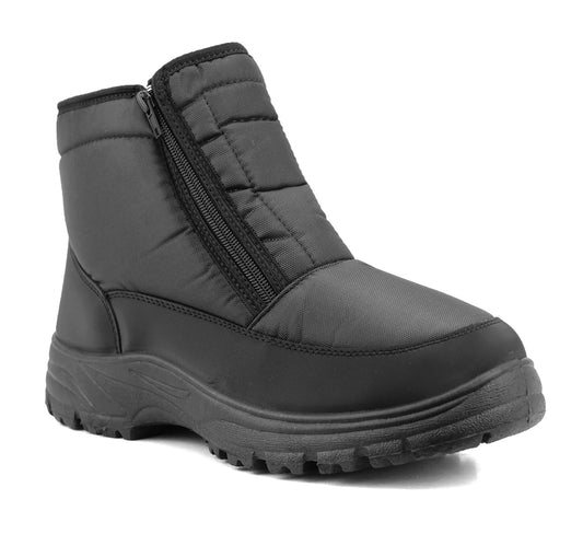 Mens Black Snow Boots Warm Thermal Fleece Lined Zip Up Slip On Insulated Outdoor Winter Walking Ankle Boots