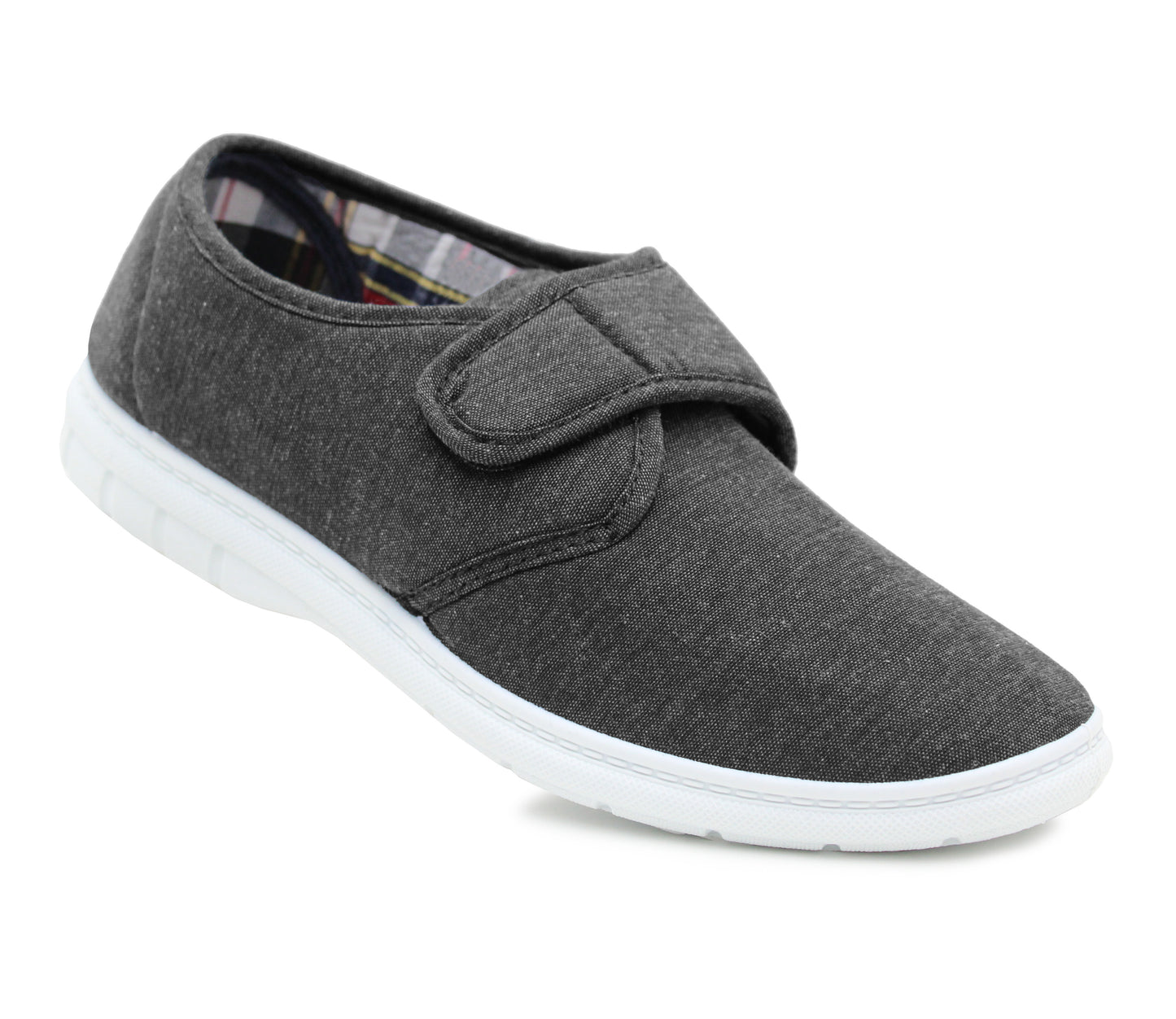 Mens Touch Fasten Casual Grey Canvas Trainer Pumps Flat Driving Loafers Shoes