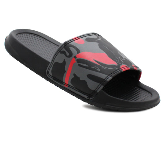 CADET Boys Youth Kids Lightweight Camo Sliders Sandals in Black/Red