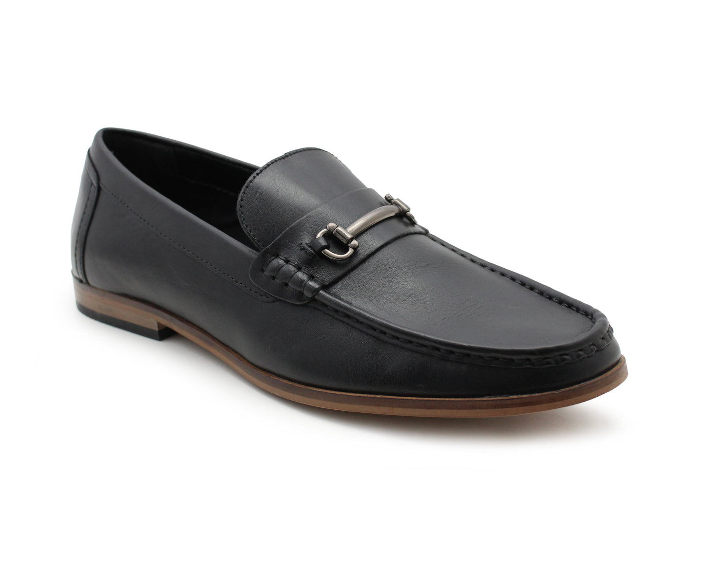 Mens Black Leather Loafers Slip On Formal Smart Shoes Metal Detail Office Wedding Dress Shoes