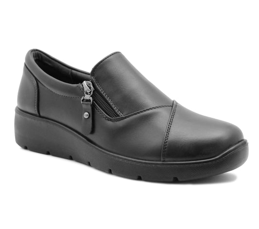 Womens Slip On Loafers Ladies Casual Smart Zip Gusset Low Wedge Flat Office Black Moccasin Pumps Shoes