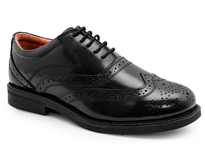 Mens Gents Black Leather Shoes Formal Brogue Lace Up Smart Wedding Office Dress Shoes