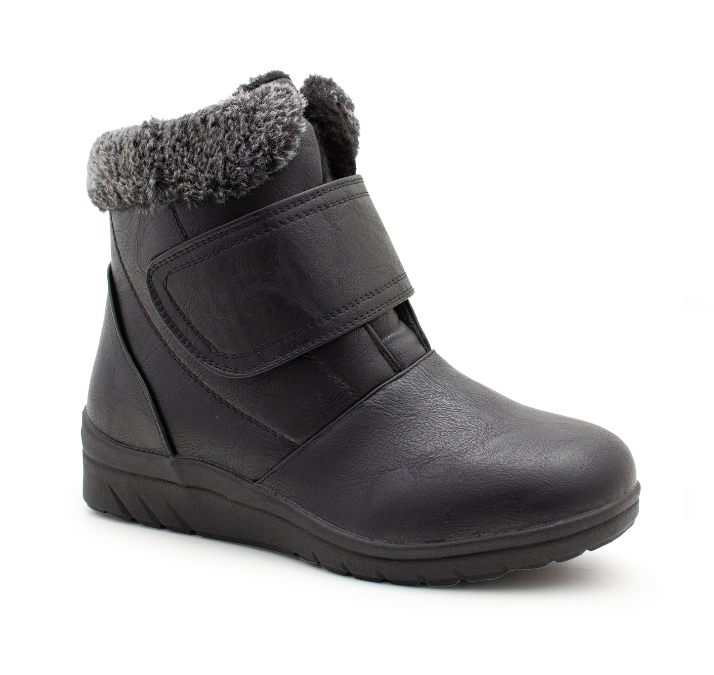 Womens Winter Boots Warm Faux Fur Lined Ladies Touch Fasten Strap Ankle Boots
